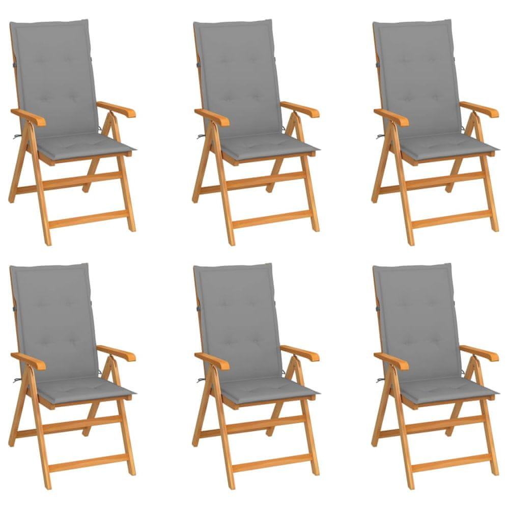Vidaxl Záhradné stoličky 6 ks so sivými podložkami tíkový masív